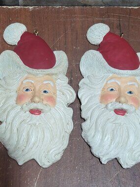 Vintage Santa Head Plaster Ornaments Set of 2